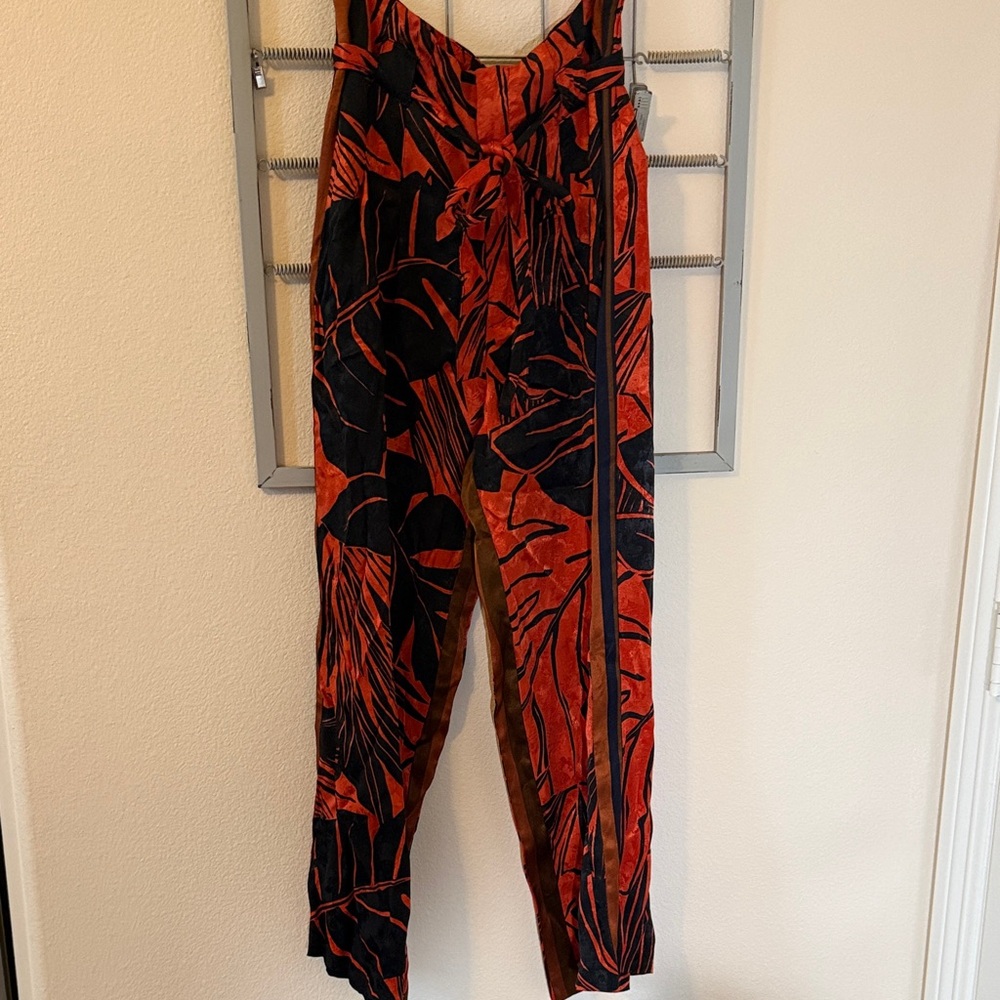 Zara Red and Black Tropical Wide Leg Pants
